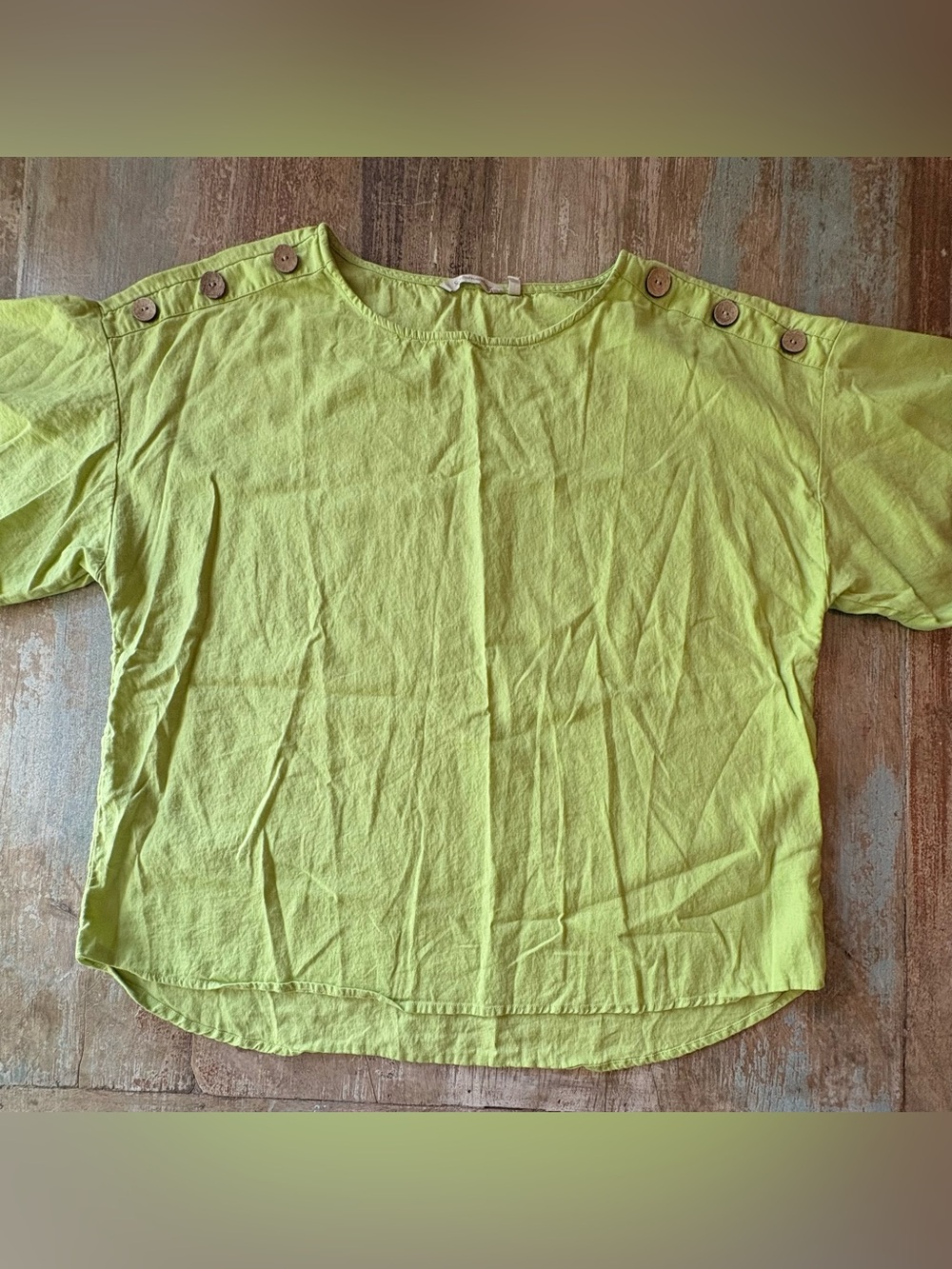 Soft Surroundings Lime Button-Shoulder Linen Blend Top